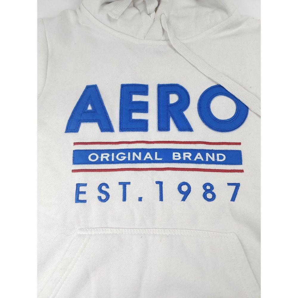 Aero NYC-1987 Hoodie White Blue Aeropostale Sweatshirt Women's Size Medium M